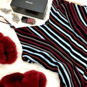 Black & Burgundy Vertical Stripe V Neck Cami
